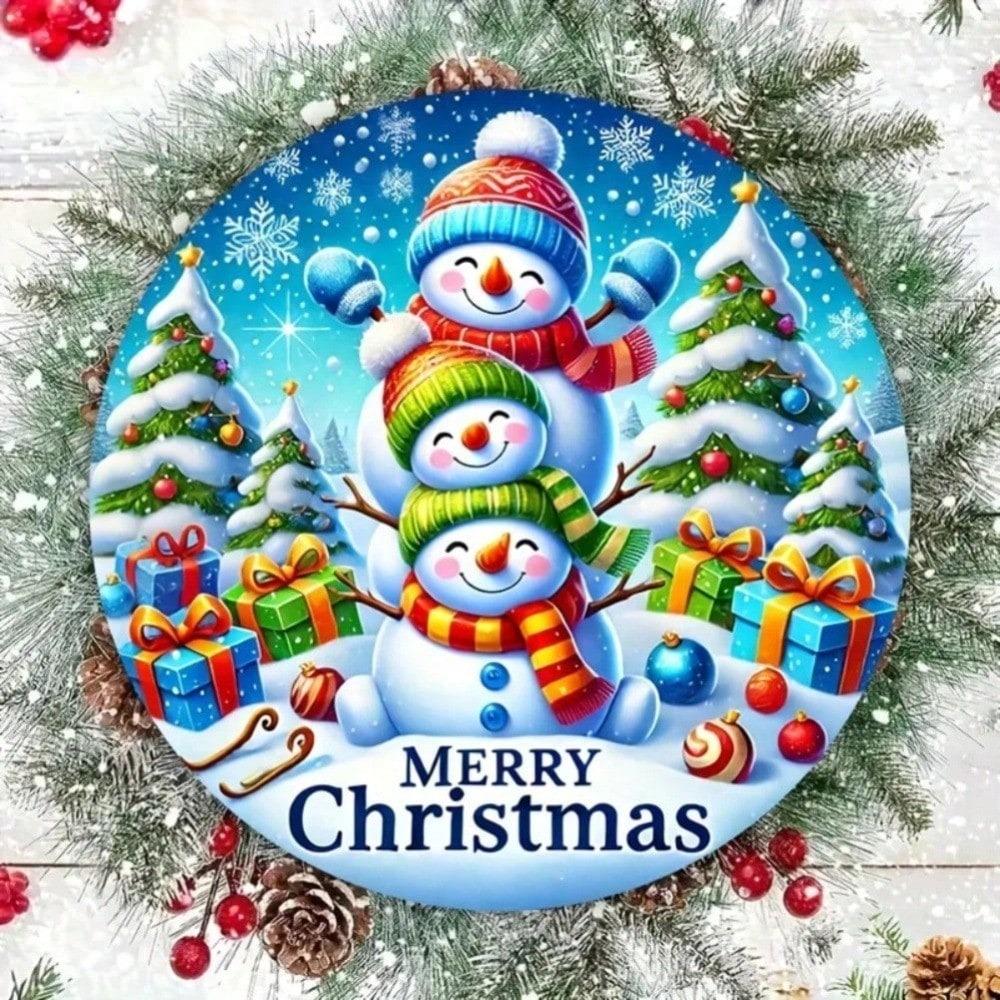 Vintage Snowman Family Metal Sign 8x8 Inch Christmas Wall Decor Home Bar Cafe Indoor Outdoor