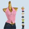 Fashion Sexy Rhinestone Knitted Small Tank Top Vest Women's Summer Inner Wear Halterneck Bandeau Sexy Short Tops Outerwear