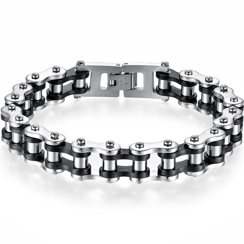 

Мужской браслет-цепь для мотоцикла шириной 13 мм из нержавеющей стали с дизайном велосипедного звена, мужские браслеты для мужчин, панк-рок украшения, 9 цветов 22CM серебряный/чёрный