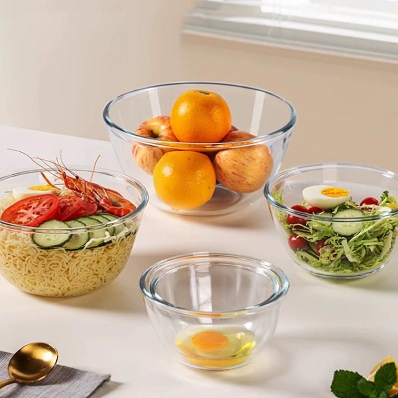 1pc Clear Glass Salad Bowl Heat Resistant Home Kitchen Baking Noodle Bowl Large Instant Noodle Soup Bowl Microwave Cutlery