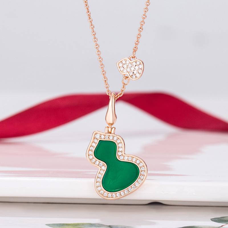 French Style 925 Sterling Silver Necklace with Red Agate Gourd Pendant, Versatile Women s Collarbone Chain 925 Sterling Silver