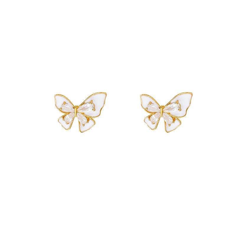 Korean Sweet Versatile Oil Drop Zircon Butterfly Stud Earrings Women's Summer Light Luxury Earrings New Popular Earrings Women