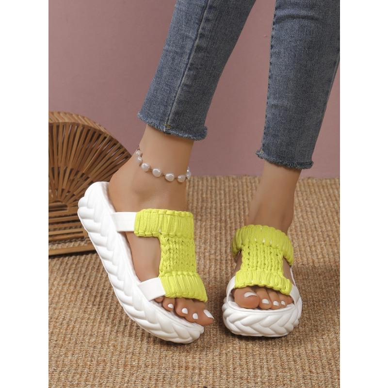 Damen Hausschuhe, Gewebt, Offene Zehen, Dicke Sohle, Sandalen, Strandschuhe, Flache Schuhe, Gestrickte Sandalen