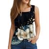 Damen Sommer Casual Plissee Quadratischer Ausschnitt Ärmelloses Tank Top Bedrucktes T-Shirt