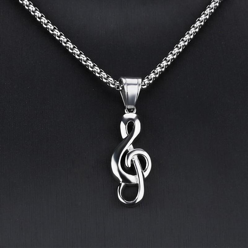Hip Hop Rock Music Notation Pendant Necklace For Men Gold Color Stainless Steel Box Chain Ins Fashion Simple Women Jewerly Gifts