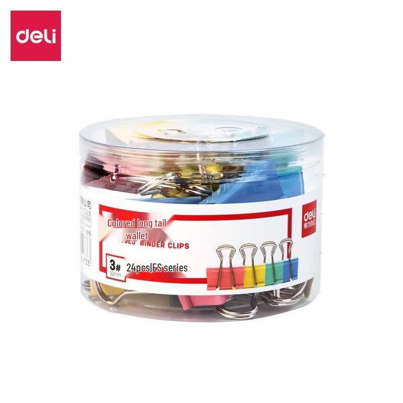 Deli 32mm Colored Binder Clips, Mixed, 24-Pack Tube