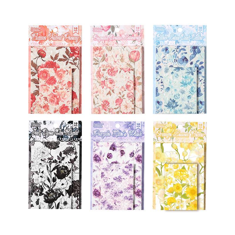 ZABC Floral Theme Embossed Paper Series: 10 Sheets, 6 Styles of Flower Rain Ripples Design