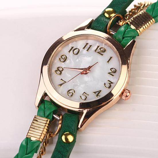 Kobiety w stylu vintage wielowarstwowa pleciona bransoletka ze stopu sztucznej skóry Wrist Watch Jewelry