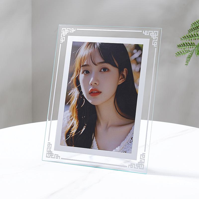 Clear Glass Picture Frame Minimalist Crystal Tabletop Photo Frame Multiple Sizes 5/6/7/8/10inch/A4 for Home Office Decor