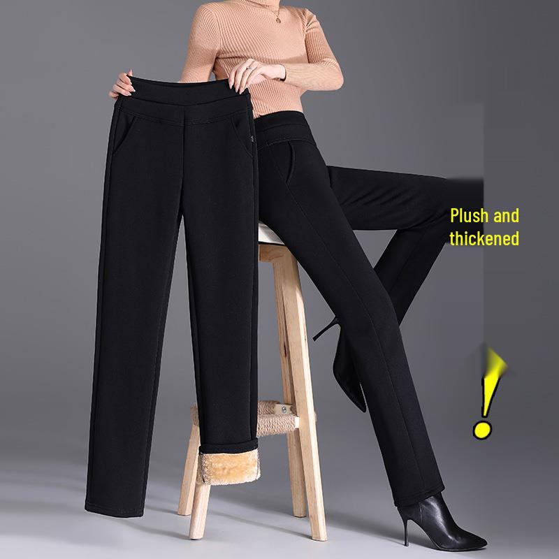 Damen Übergröße Hohe Taille Lammwolle Fleecegefüttert Dicke Hosen für Winter