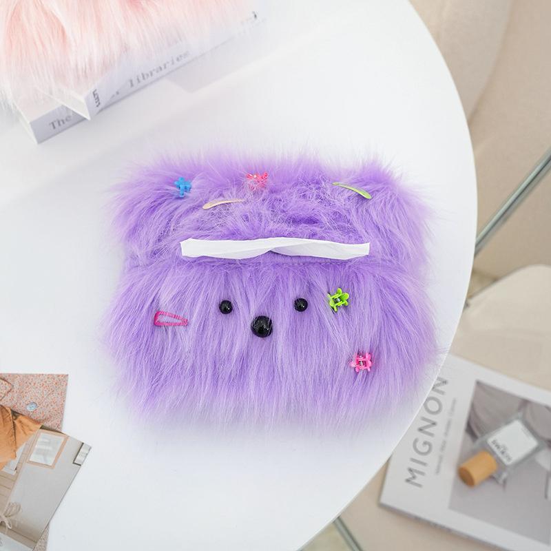 Cute Long Haired Puppy Tissue Box Car Home Kawaii Plush Tissue Boxes Tissue Storage Case Container Desktop Paper Organizer