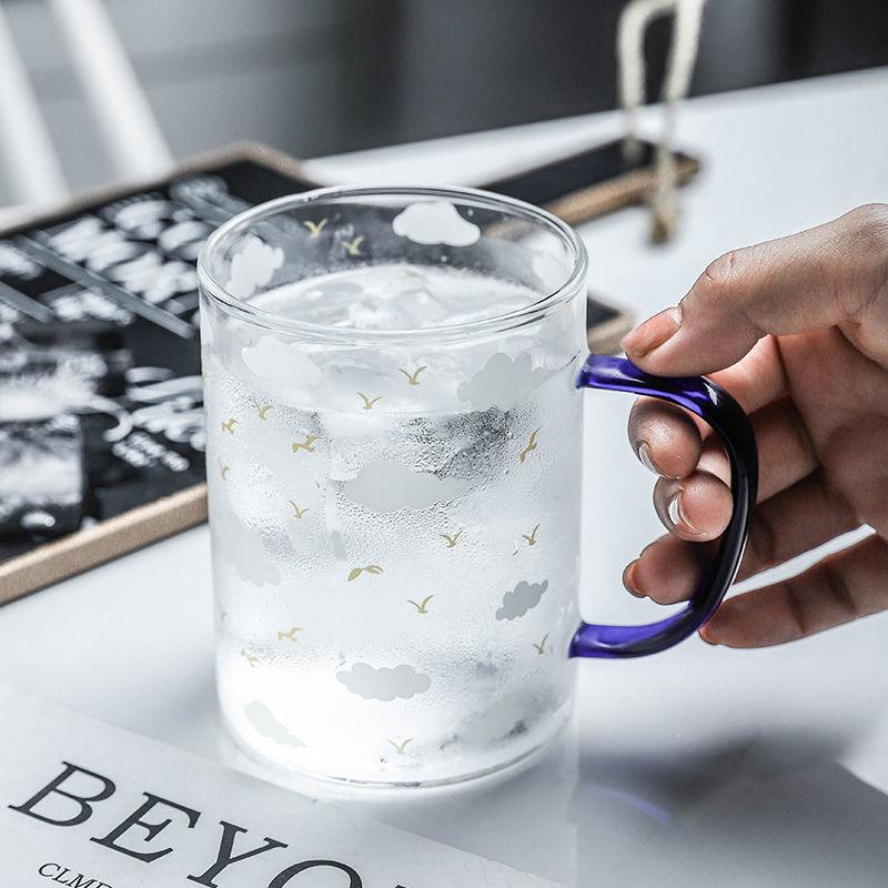 450ML Colour Glass mug Water cup Printing Starry Sky Coffee Mug with spoon lid Breakfast Milk Cup Children's Gift