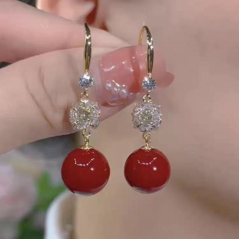 Vintage Red Color Maple Leaf Inlay Zirconl Metal Earrings For Women  Personalization Jewelry Gift