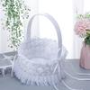 Flower Girl Basket White Small Satin Cloth Baskets with Lace and Multi Cute Faux Flowers Decor for Wedding Ceremony