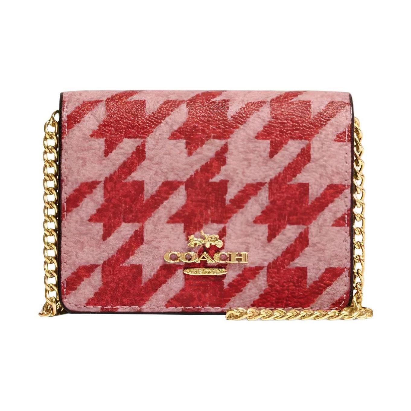 

Coach 10 Logo Plaid Print Flap Coated Canvas And Leather Square Wallet Mini Women wallet Red CJ679-IMVRY Basic Set (Bag+Dust Bag)