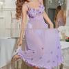 Pure Desire Spaghetti Strap Lace Lingerie Dress - See-Through, Low-Cut Mesh with Open Back for Women
