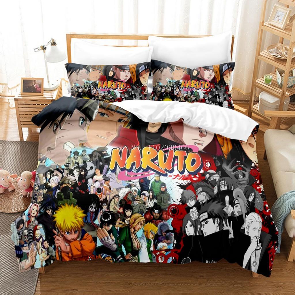 Uzumaki Naruto Bedding Set Quilt Cover Sasuke Cartoon Anime Bed Bedroom Duvet Cover Beddings Suit Kids Boys Birthday Gifts