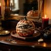 Decorative Holiday Pumpkin Crafts Halloween Wooden Figurine, Rustic Spooky Ornament, Fall Charming Autumn Window Sill Accents Table Centerpiece