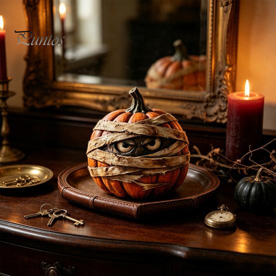 Decorative Holiday Pumpkin Crafts Halloween Wooden Figurine, Rustic Spooky Ornament, Fall Charming Autumn Window Sill Accents Table Centerpiece