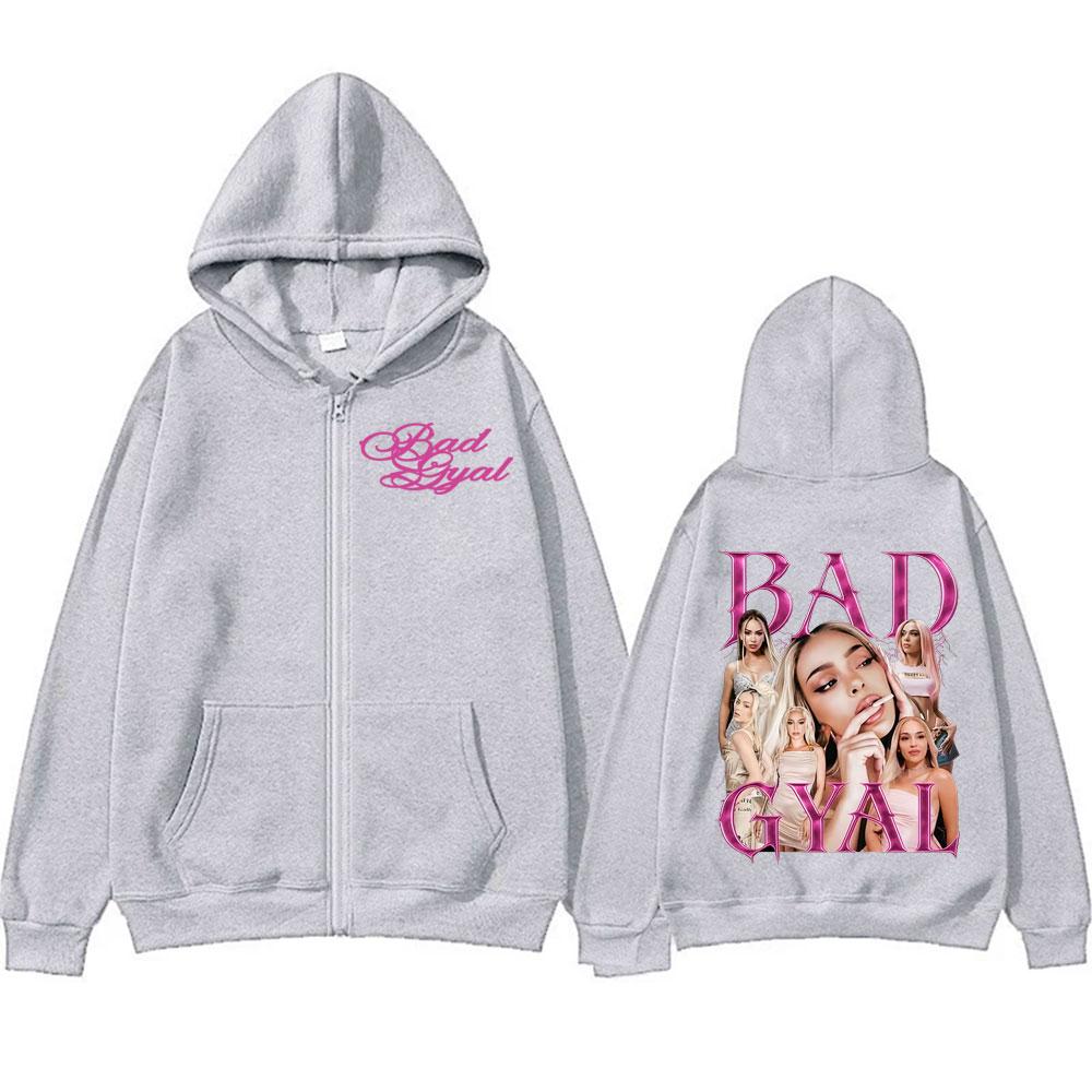Zpěvák Bad Gyal Vintage 90s Grafické Mikiny na Zip Muži Ženy Harajuku Módní Estetická Mikina Bunda Pohodlné Mikiny na Zip