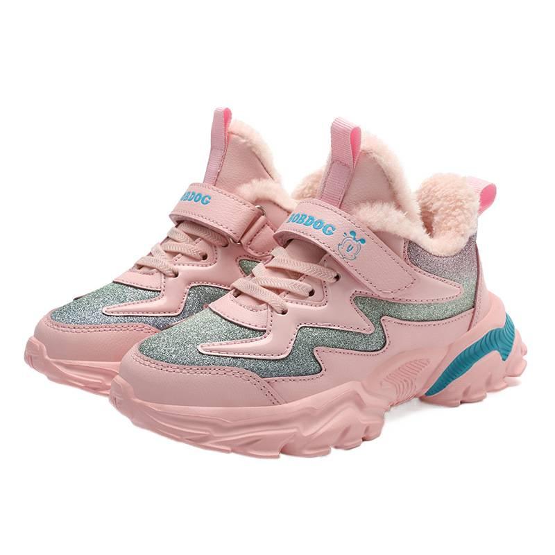 Babu Bean Children's Winter Shoes Girls 2025 New Fleece Warm Sneakers Non-slip Leather Surface Waterproof Cotton Shoes Batch