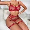Womens Sexy Embroidery Lingerie Erotic Transparent See-Through 3pcs Underwear Sets Mental Chain Tassel Porn Costumes For Sex