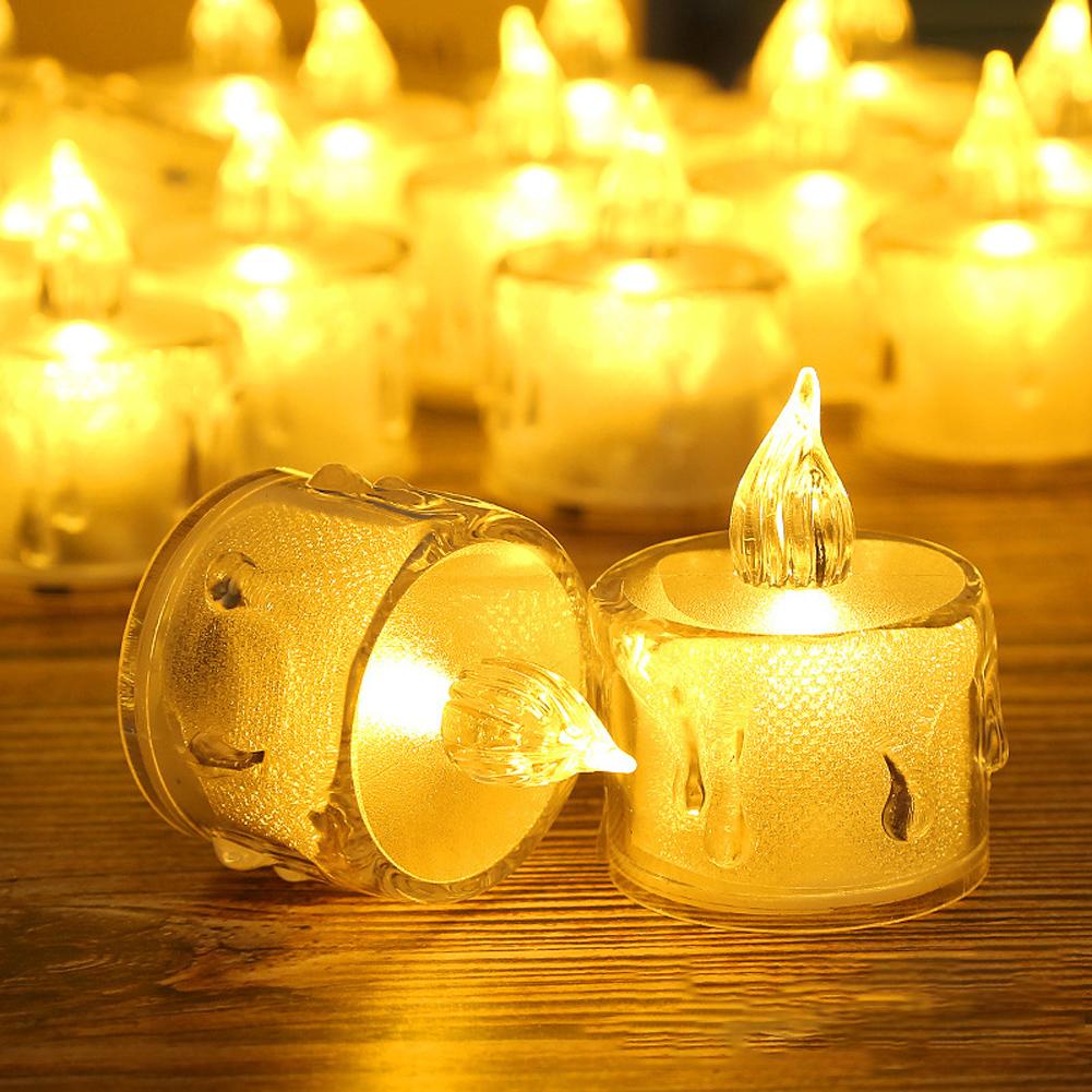 12Pcs LED Flameless Candle Lamp Simulation Acrylic Tea Lights Battery Operated Tears Candle Light for Party Home Decor