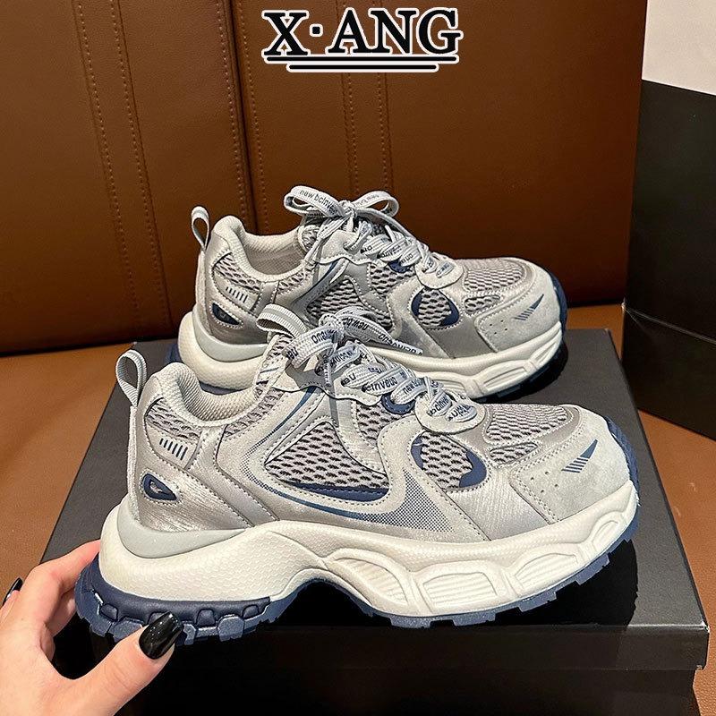 Leather little monster dad shoes women's autumn new thick-soled heightening women's shoes casual sports shoes