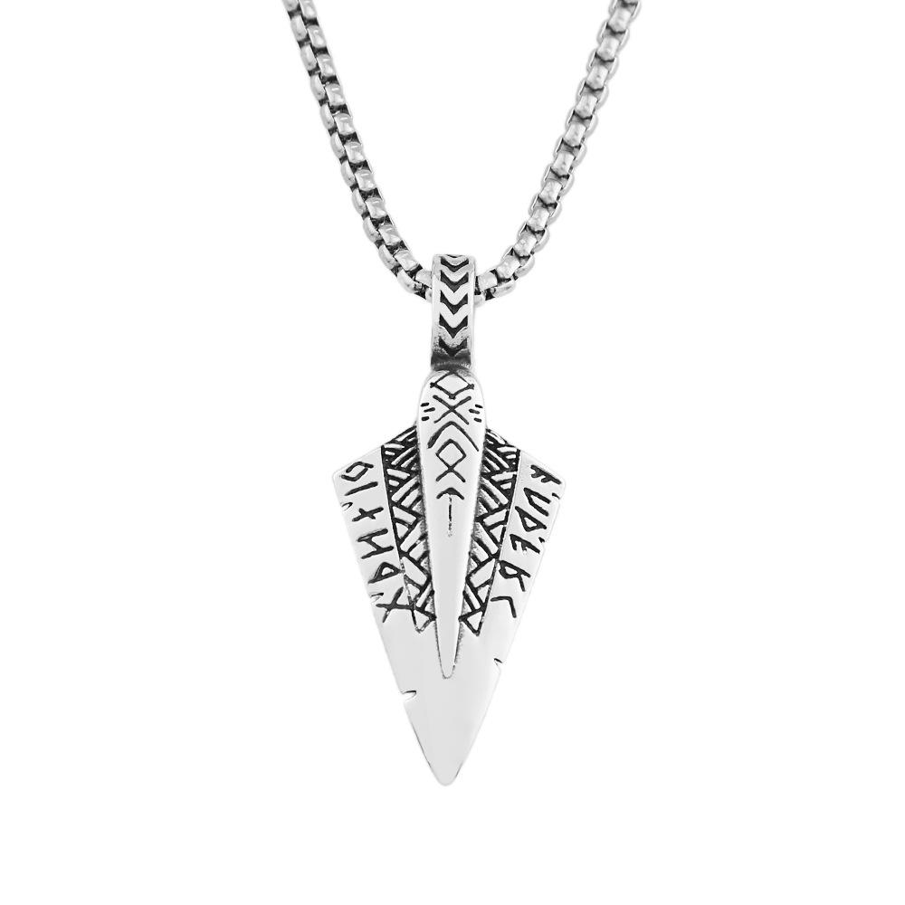Men's Personality Titanium Steel Necklace Stainless Steel Viking Arrow Double Sided Pendant Sweater Chain
