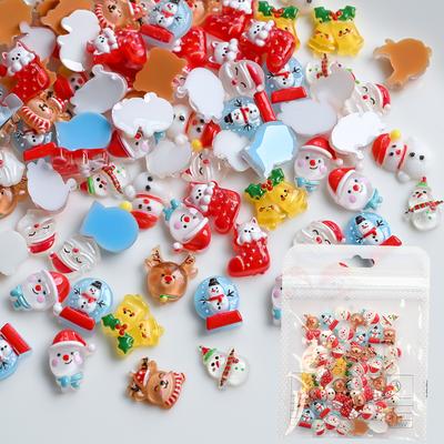 150Pcs 3DSnowman Elk Christmas Nail Charms Cartoon Xmas Bell Sock Resin Nail Art Decoration For DIY Crafts Hair Jewelry Kid Gift