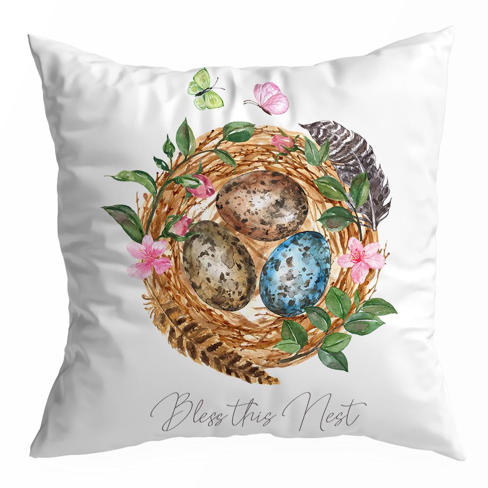 Easter Spring Peach Leather Velvet Printed Pillow Cover Festive Cartoon Rabbit Car Sofa Living Room Pillow Cover