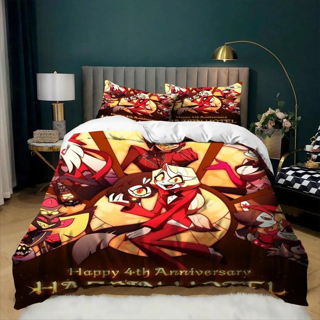 Hazbin Hotel Style 3D Duvet Cover Set Anime Print 2/3pcs Bedding Set For Boys Teens Adult Bedroom Decoration Single Twin Full