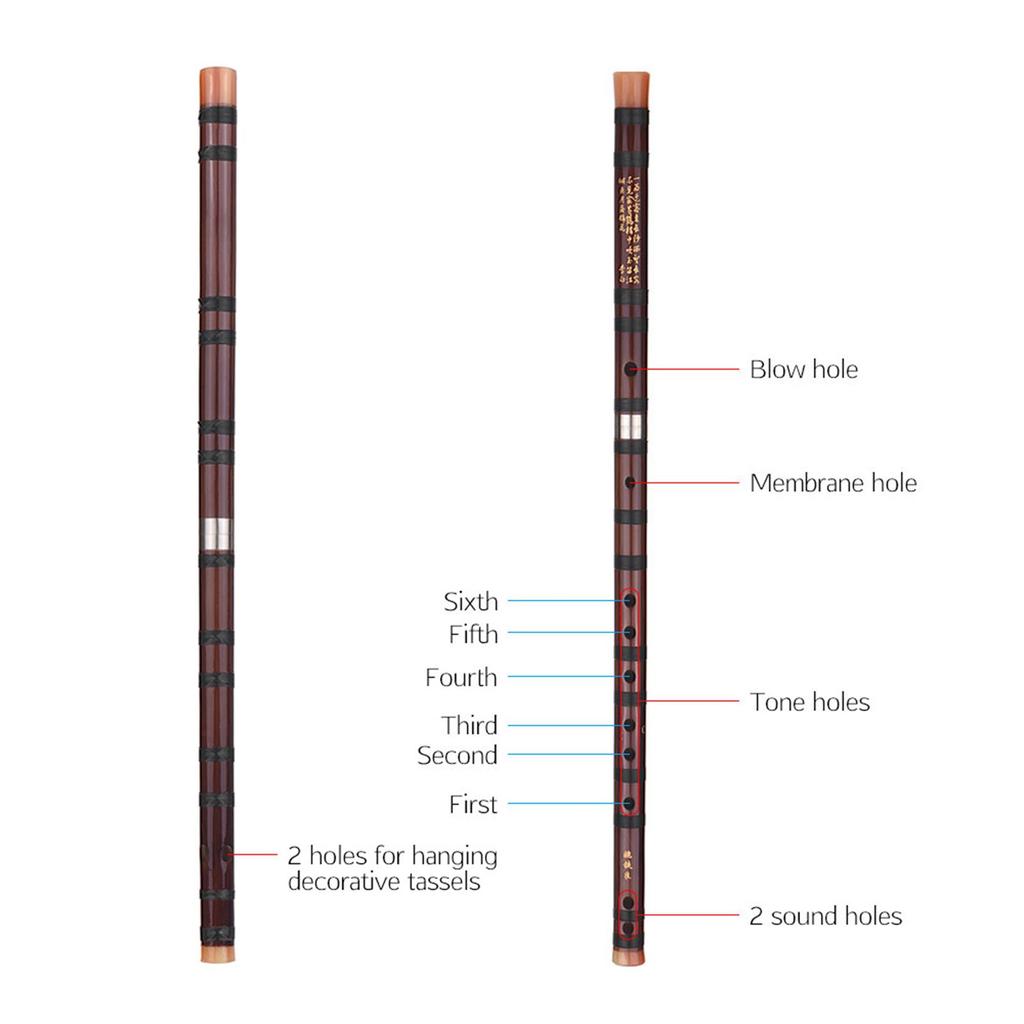 C Key Chinese Traditional Instrument Dizi Bitter Bamboo Flute with Chinese Knot for Beginners