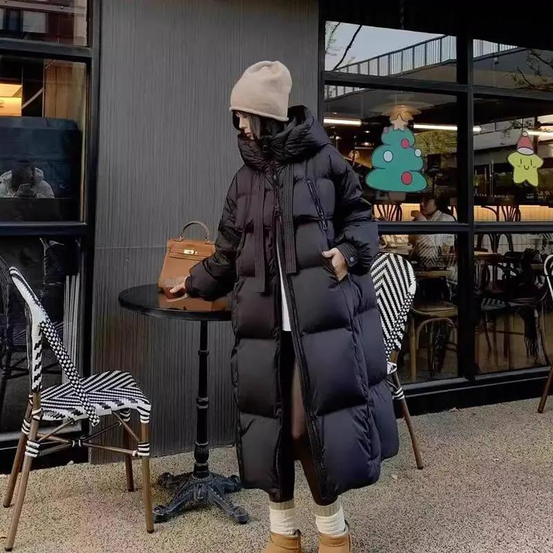 Modas Chaqueta Larga de Invierno para Mujer Abrigos Holgados con Capucha Engrosados Cálidos Chaqueta de Plumón de Pato Blanco de Alta Gama Parkas Abrigo Exterior Ligero
