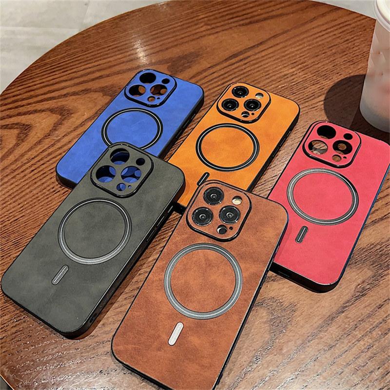 Luxury Wireless Charging Magnetic Cortex Leather Phone Case For Iphone 14 13 12 11 Pro Max 14 Plus 14pro Shockproof Bumper Cover