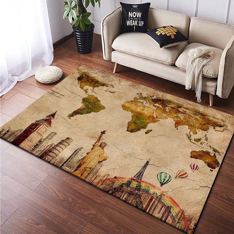 Retro Navigation Map Decorative Large Rugs for Living Room Home Decor Area Mat Children Room Floor Mate Bedroom Carpet Mat Gift