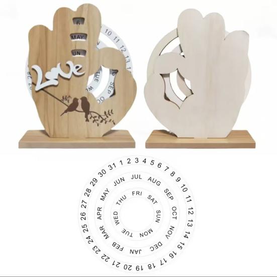 Wood Calendar Ornaments Handcrafted Desk Calendar with Adjustable Month Date Sliding Blocks No Paper Core Unique Office Decor Gift