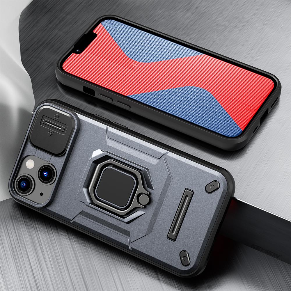 KEYSION Shockproof Case for iPhone 14 Pro Max 14 Plus Slide Camera Lens Protection Ring Stand Phone Cover for iPhone 13 Pro Max
