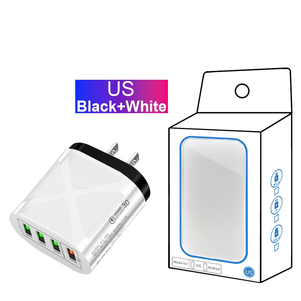 4-Port USB Fast Charger 5V/9V/12V QC3.0, European/American/British/Australian Standards, New Model