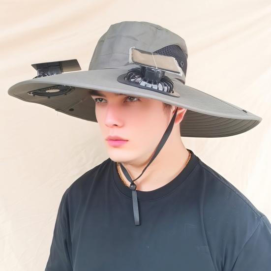 Fan Hat Wide-Brimmed Outdoor Hat with Dual-Power Fan Design Solar USB Charging Hiking Cycling Fishing Sun Hat
