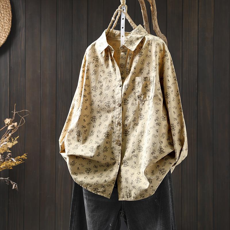 

Весенняя рубашка с длинными рукавами и цветочным принтом, женская свободная повседневная рубашка-рубашка One size хаки