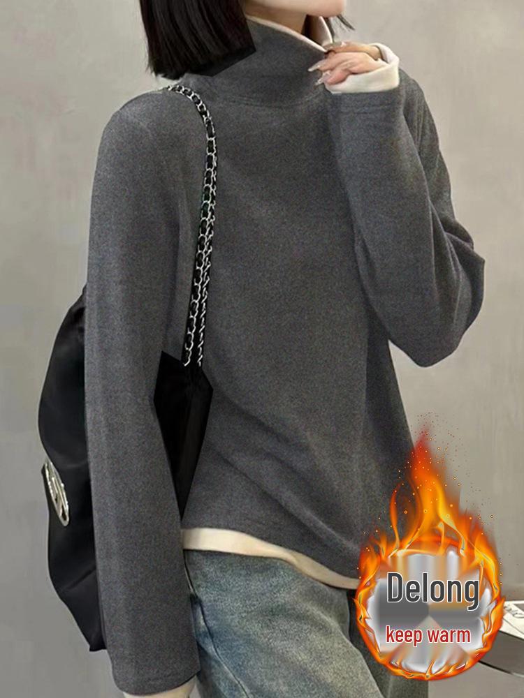 

Женский топ с высоким воротом, бархатным многослойным эффектом и длинными рукавами для осени/зимы XX-Large серый