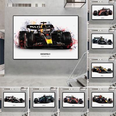 Fórmula Hamilton W Leclerc SF Acuarela Carreras Lienzo Póster Verstappen Coche Deportivo Arte de Pared para Decoración del Hogar