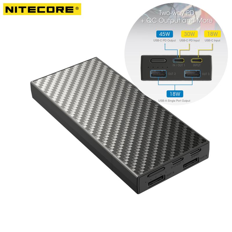 

NITECORE NB20000 Power Bank 20000 мАч переплетенные листы углеродного волокна PowerBank QC USB 4 порта 45 Вт высокая портативная зарядка PowerBank