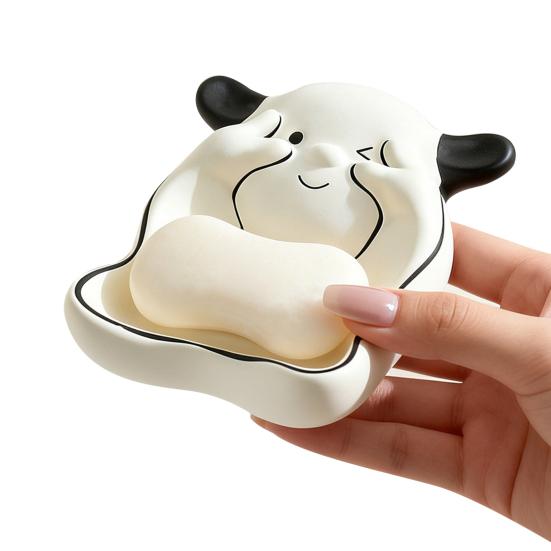 Bathroom Soap Box Puppy Shape Waterproof Soap Dish with Raised Drainage Stripes Soap