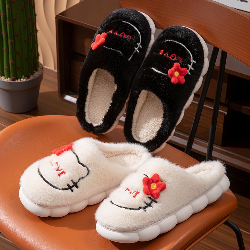 Cartoon cat cotton slippers winter velvet thickened cotton drag couple indoor home warm shoes