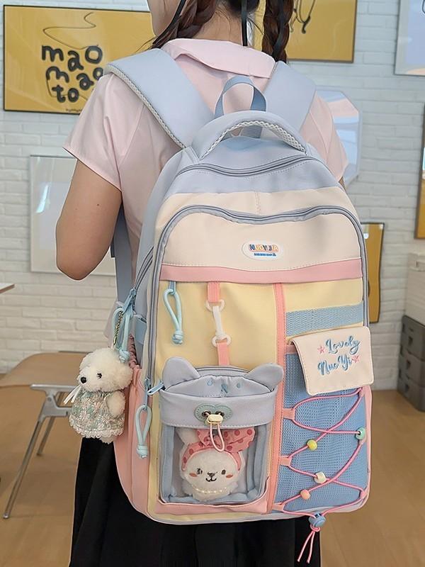 Lightweight Dualcolor Nylon Backpack With Shoulder Padding And Letter Pattern For Daily Travel