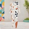 Women Plus Size Round Neck Long Sleeve Printed Cuffed Top And Pants Set With Pockets