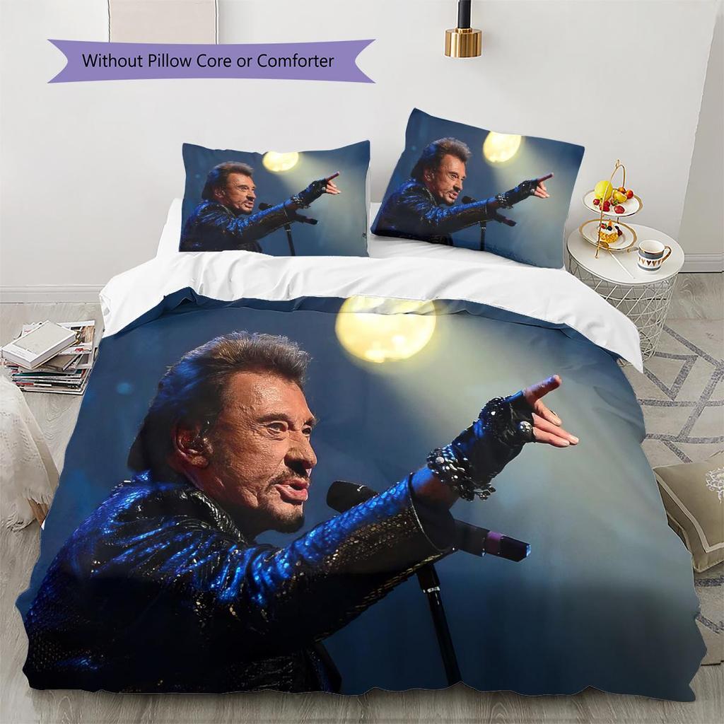 1 Stück Johnny Hallyday Muster Bettwäsche Steppdecke Set Bettbezug Kissenbezug Heimdekoration Geburtstagsgeschenk (1 Bettbezug + 2 Kissenbezüge, ohne Füllung)