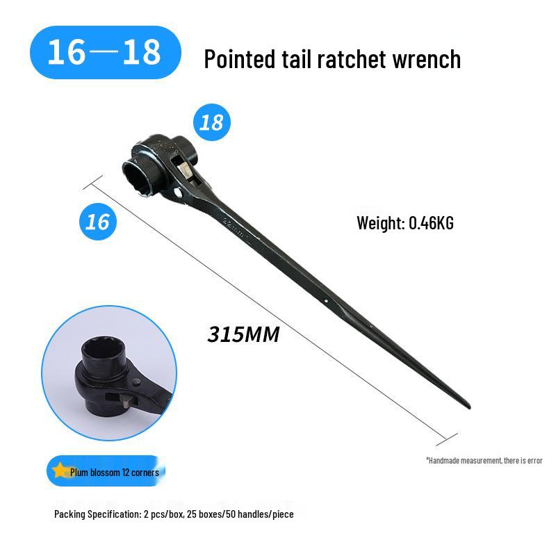 Black Two-Way Pointed Tail Ratchet Socket Wrench